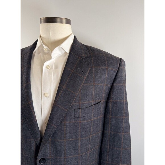 Baroni Lanificio Di Pray Mens Blazer Gray Plaid Wool Silk Two Button Suit 46R - Picture 8 of 13